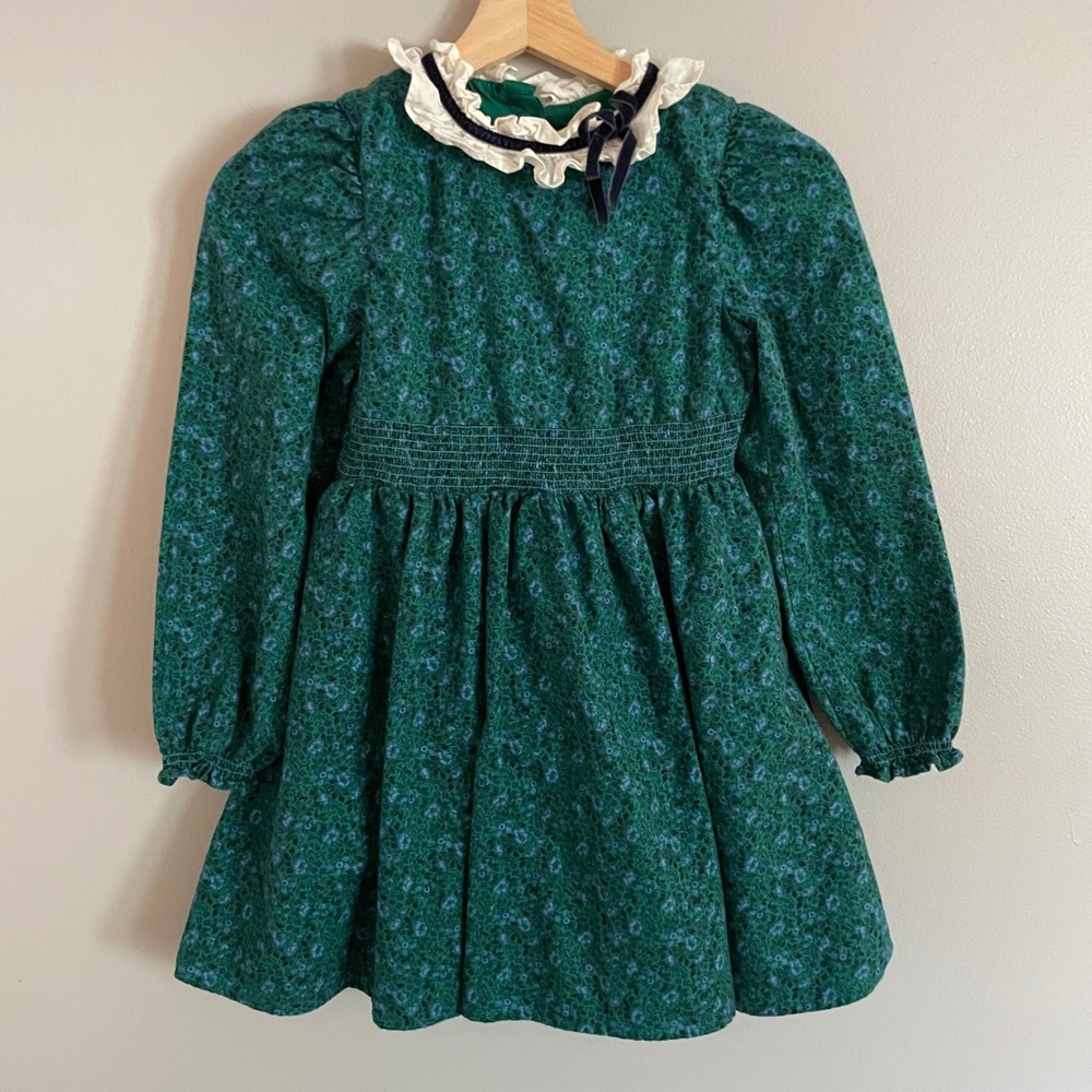 Janie and Jack Floral Dress Girls 8 Green Ruffle Collar Holiday Classic